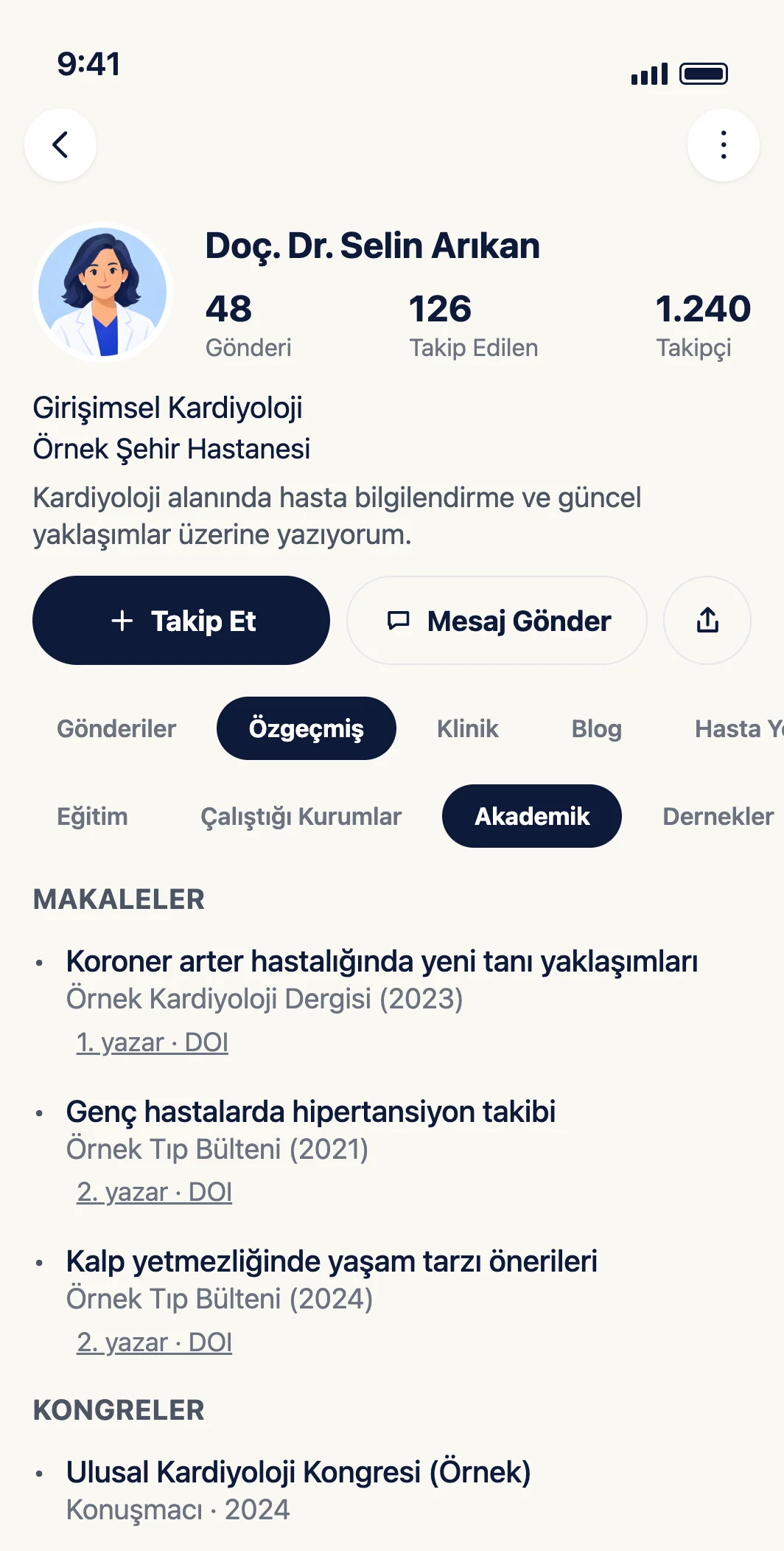 Uygulamada hekim profili: özgeçmiş ve akademik yayınlar